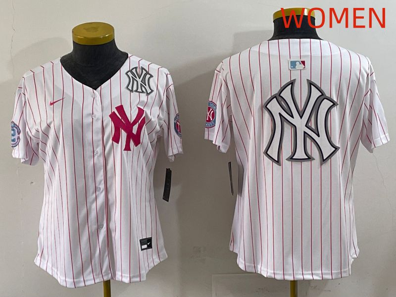 Women 2025 New York Yankees Blank White Stripe Joint Name Nike MLB Jersey style 28